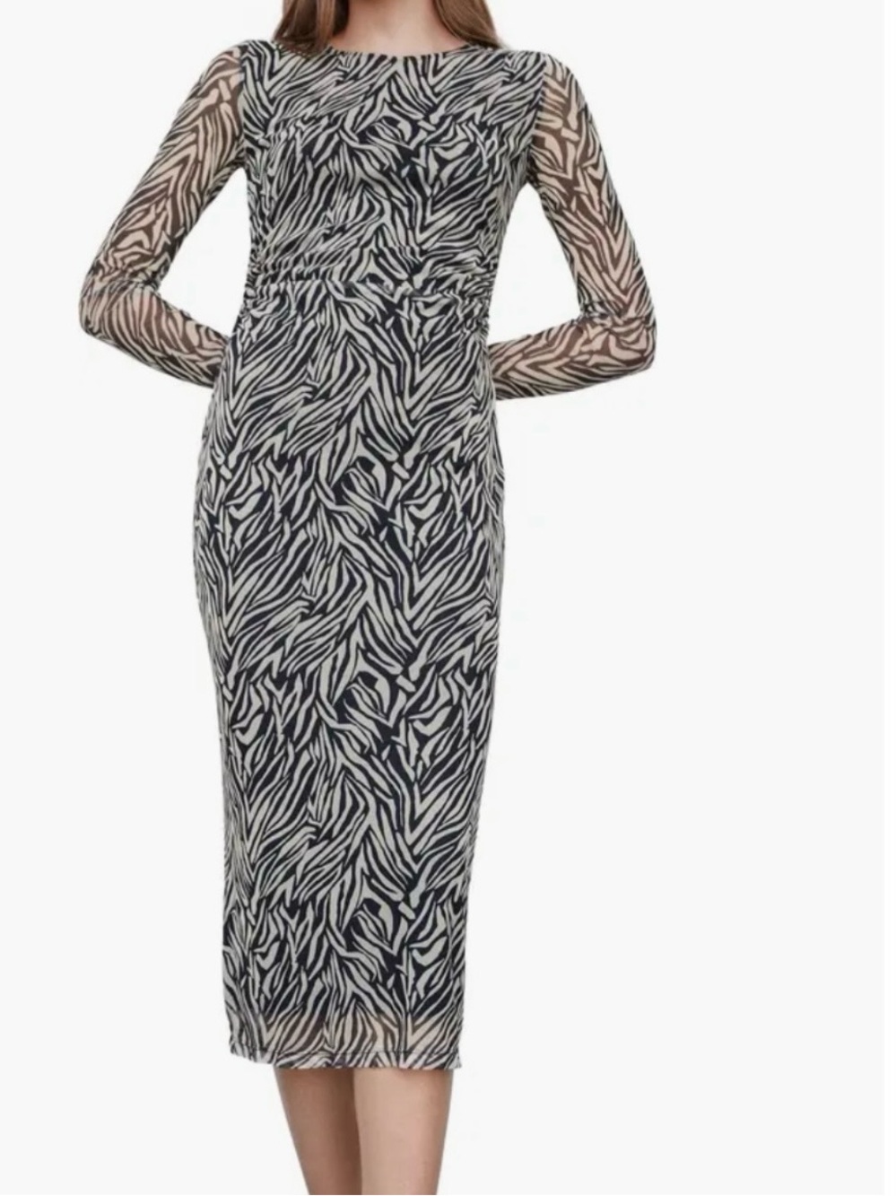 NWT   MNG Women’s Animal Print Midi‎ Dress Size 14  Cream/black